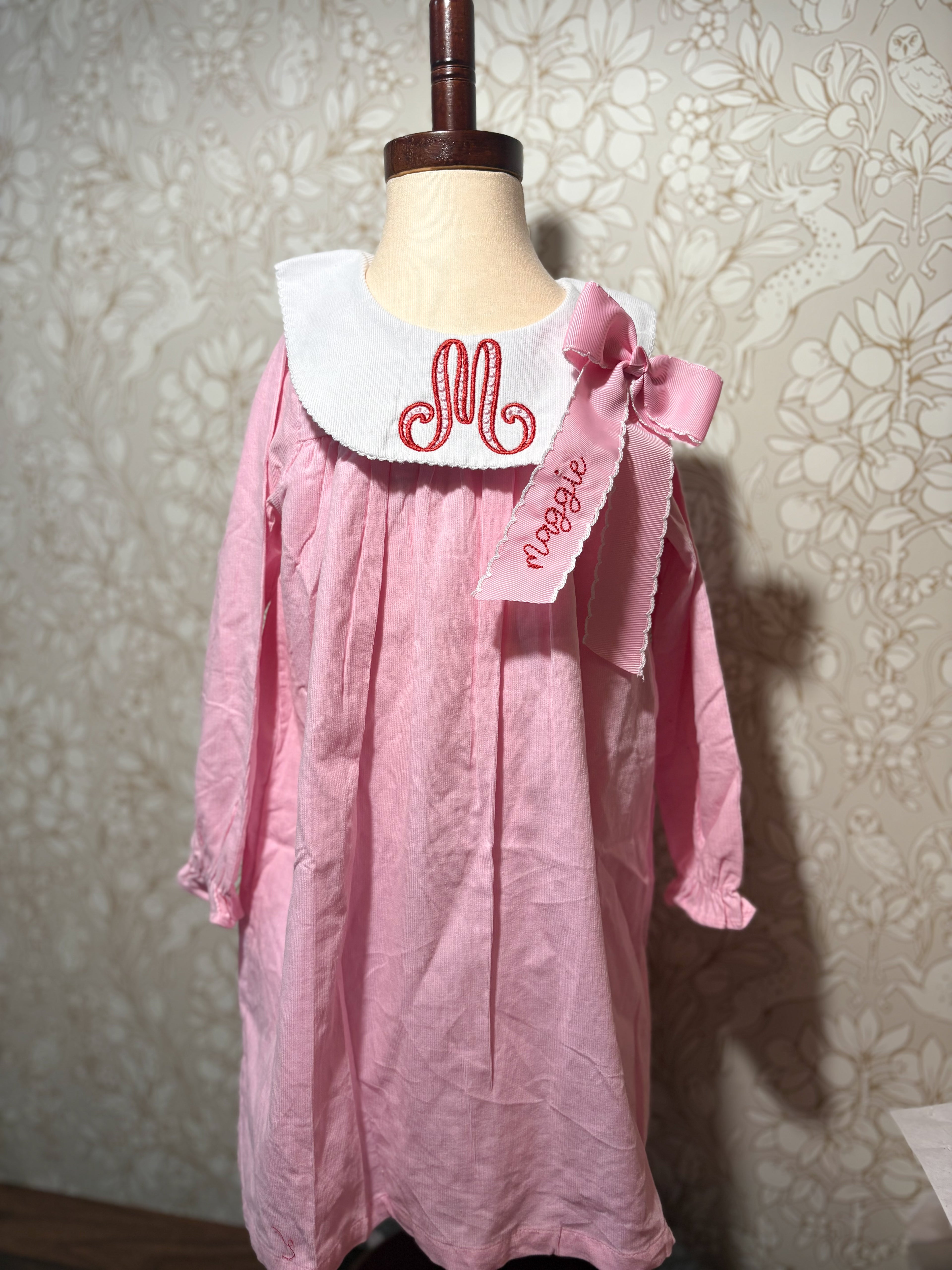 Embroidered Corduroy Bishop Dress
