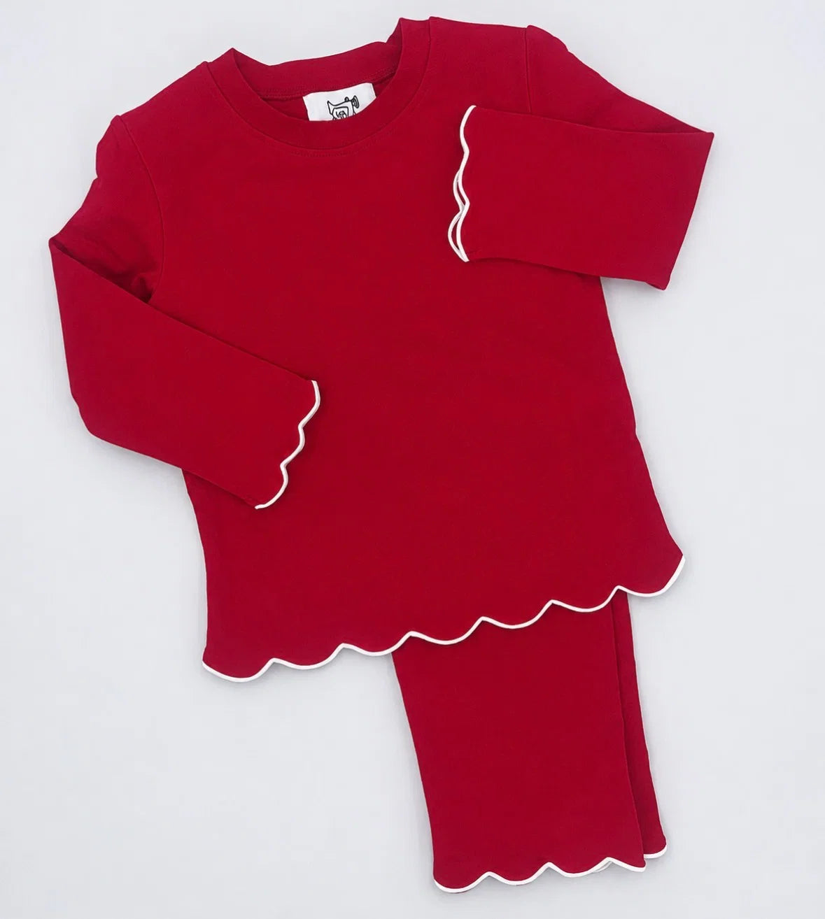 Christmas Preorder | Girls Scalloped Red and White Pant Set