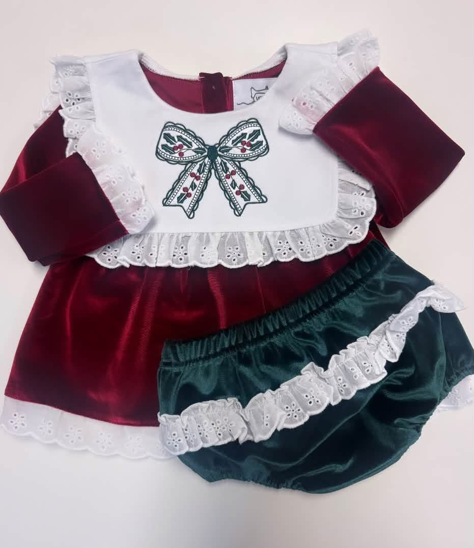 Christmas Preorder | Girls Velvet Diaper Set