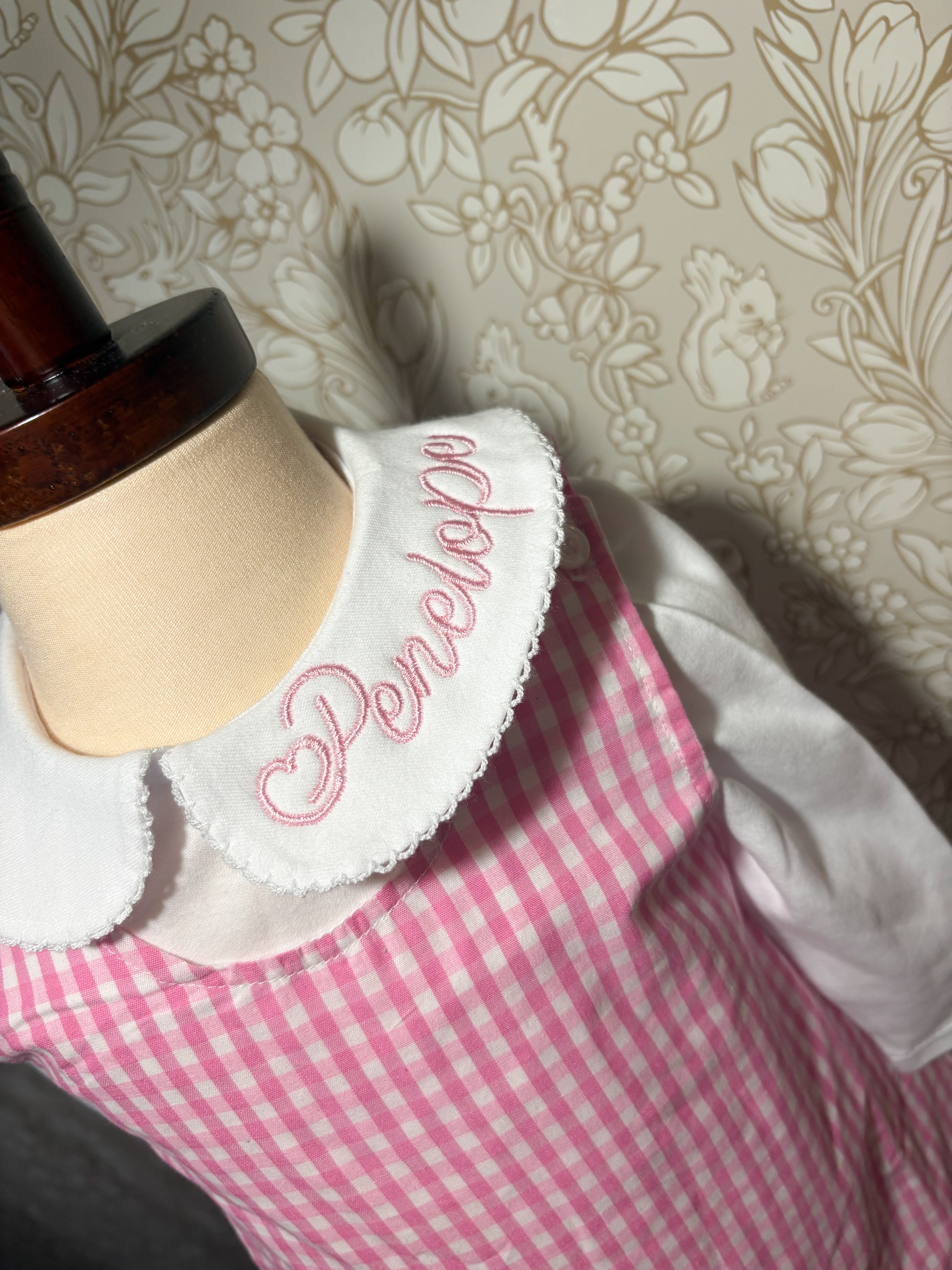 Gingham Dress with Embroidered Collared Undershirt