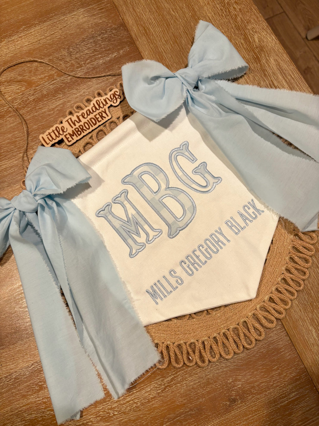 Baby Blue Gingham Appliqué Baby Banner