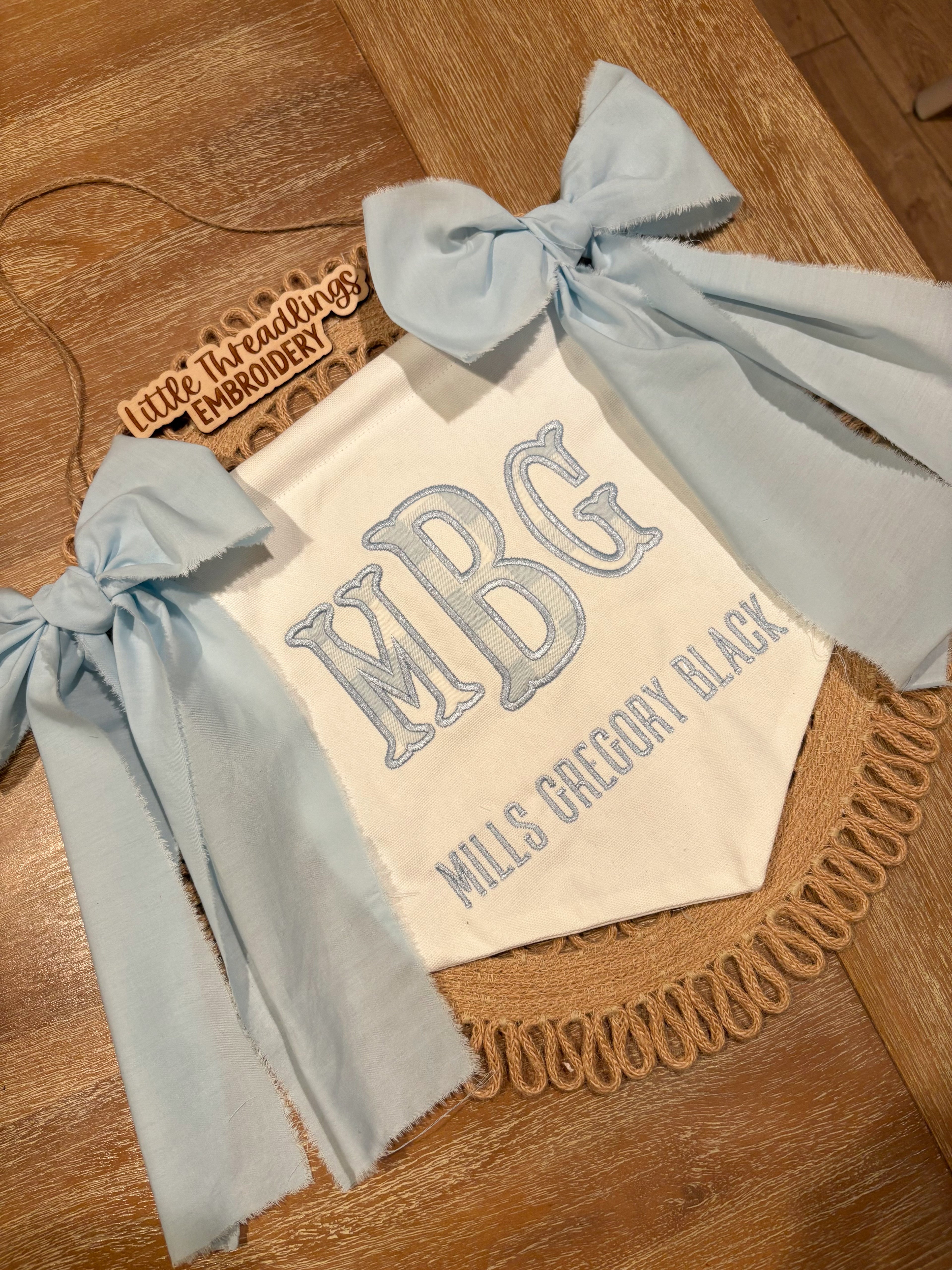 Baby Blue Gingham Appliqué Baby Banner