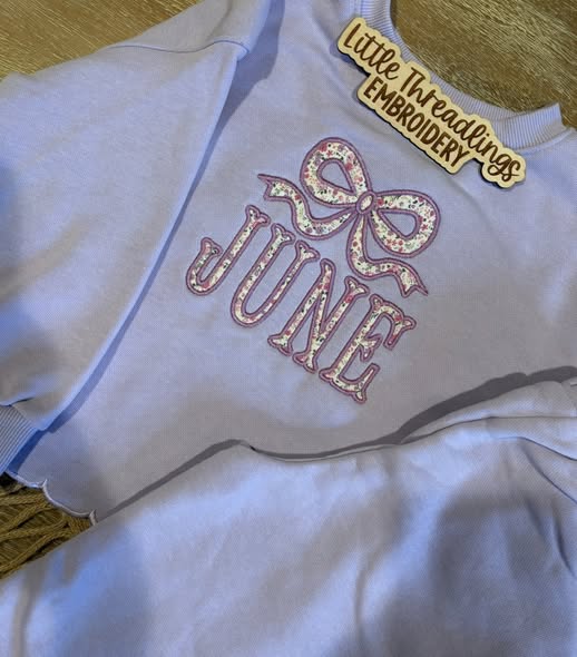 Girls Personalized Embroidered Scalloped Sweatsuit w/ Applique Bow + Name