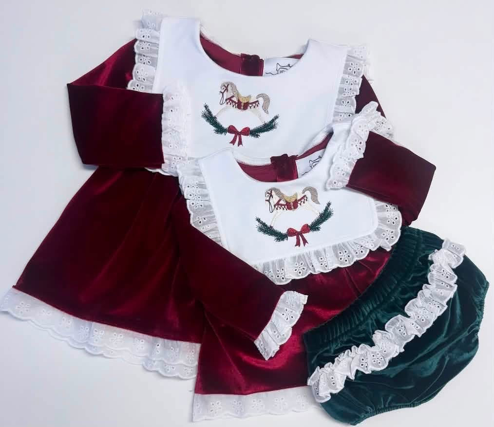 Christmas Preorder | Girls Velvet Diaper Set