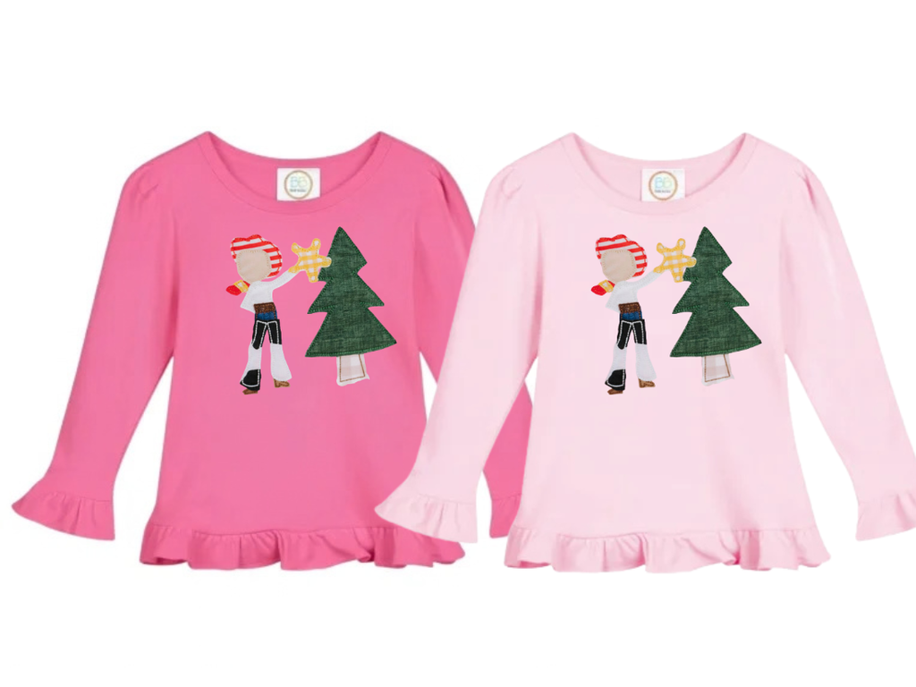 Cowboy & Cowgirl Christmas: Girls Long Sleeve T-Shirts (Ruffle)