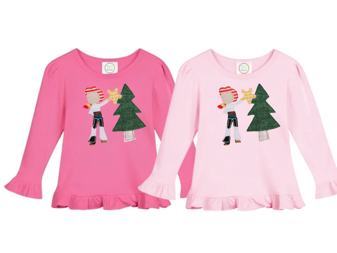 Cowboy & Cowgirl Christmas: Girls Long Sleeve T-Shirts (Ruffle)
