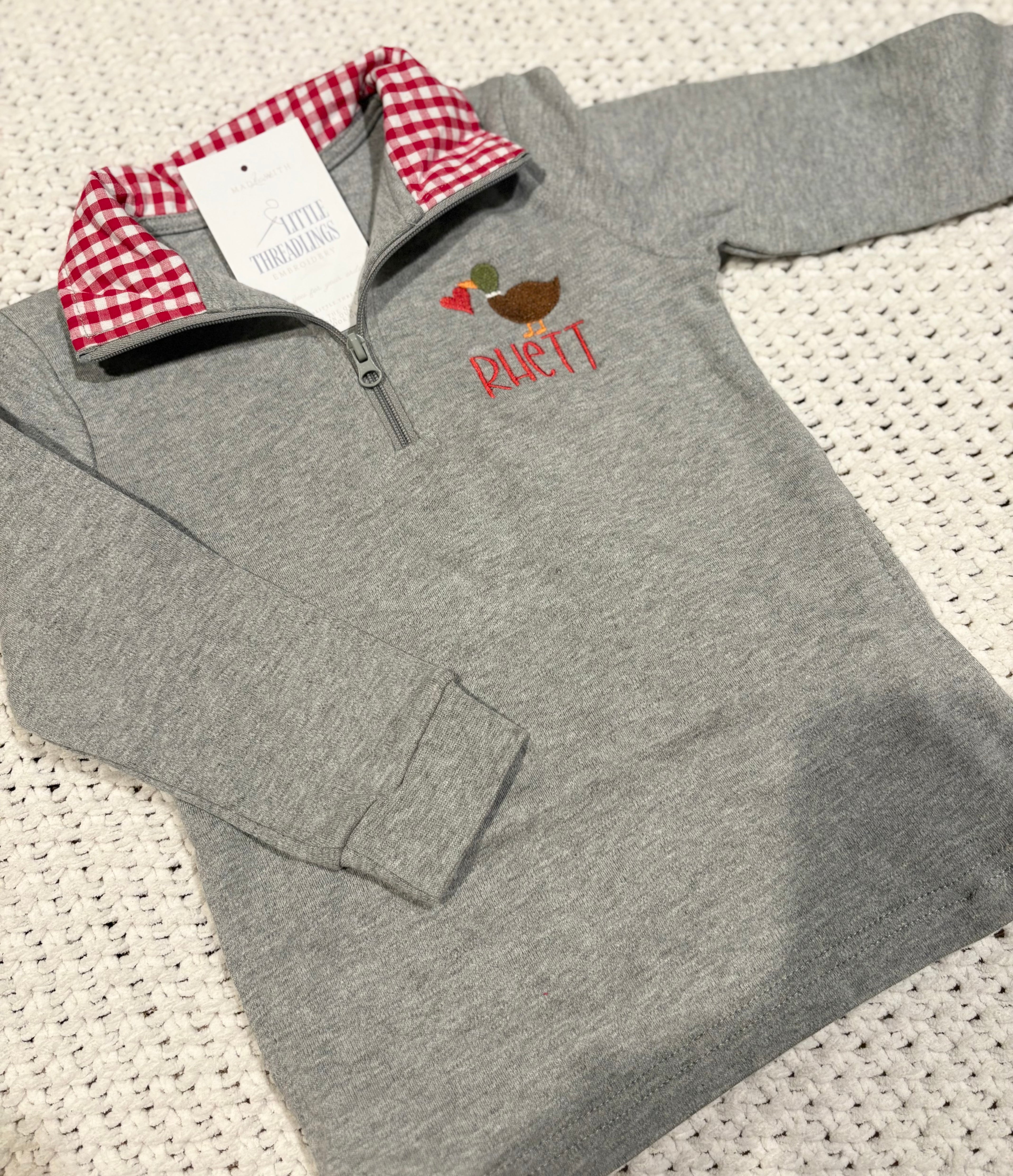Boys Gingham Collared Quarter Zip