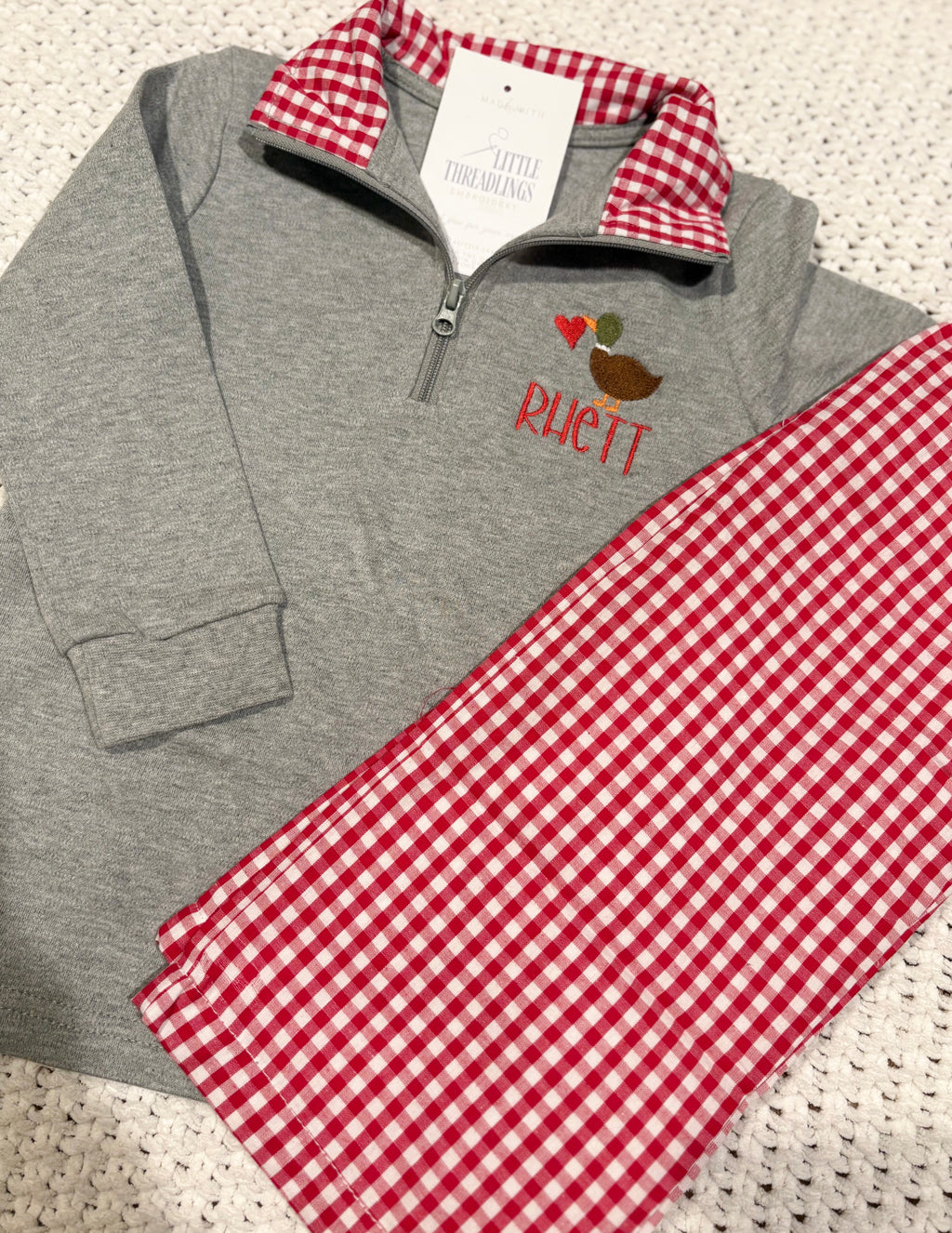 Boys Gingham Collared Quarter Zip