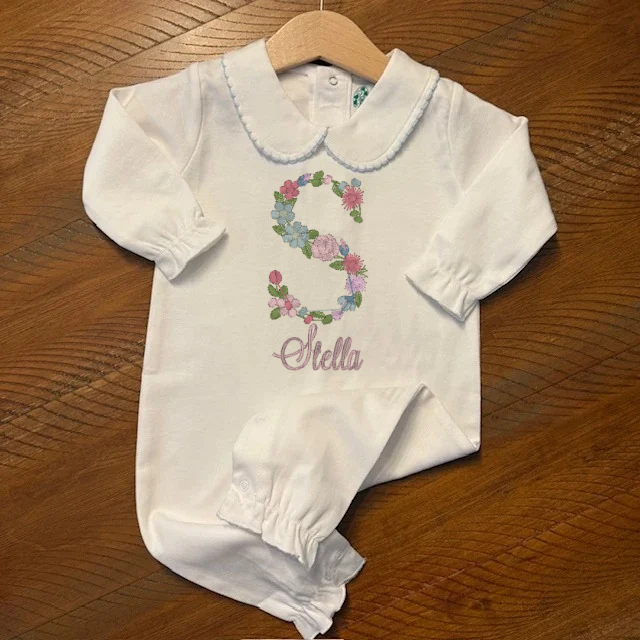 Stella Coming Home Outfit (NB, Pink trim with footies)