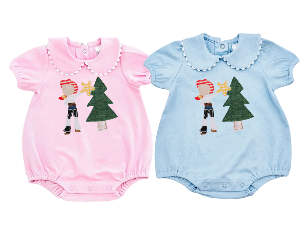 Cowboy & Cowgirl Christmas: Girls Short Sleeve Scalloped Collared Bubble