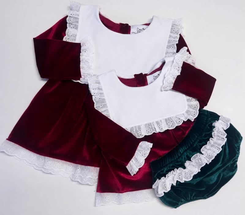Christmas Preorder | Girls Velvet Diaper Set