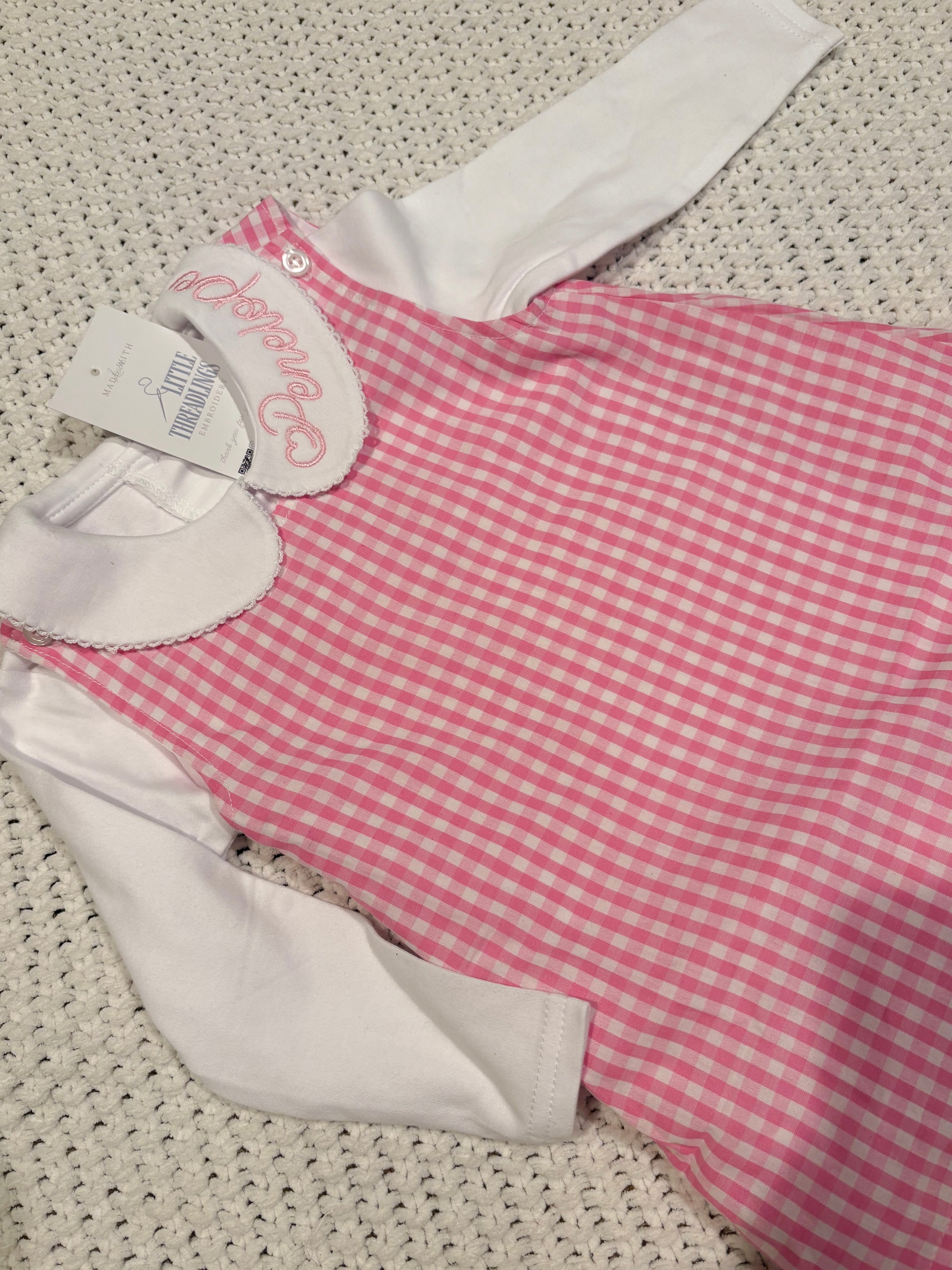 Gingham Dress with Embroidered Collared Undershirt