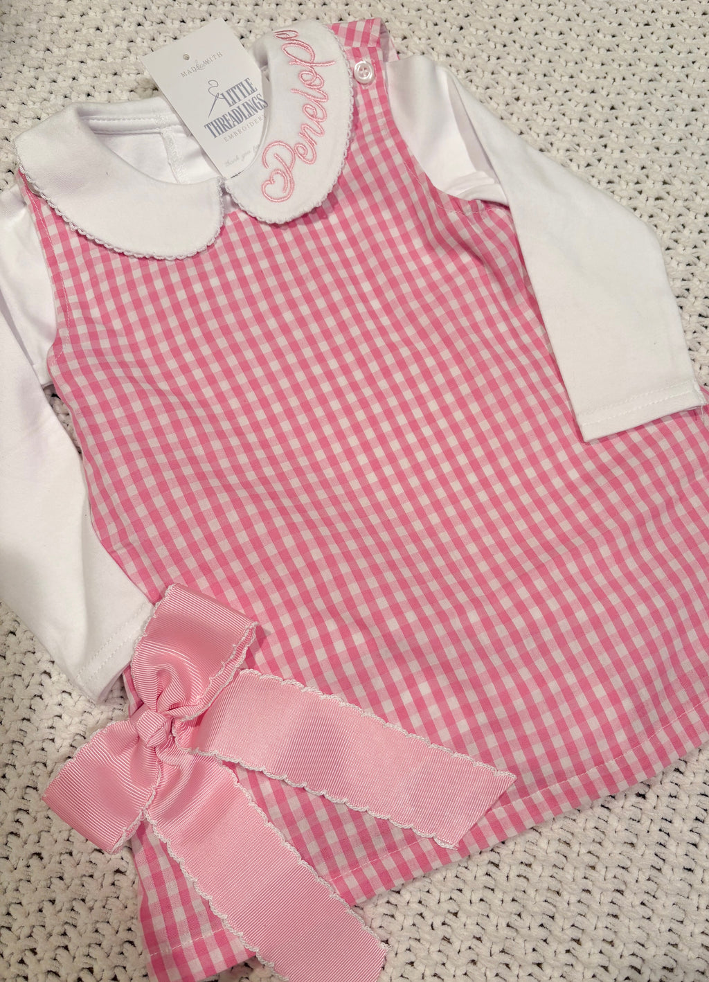 Gingham Dress with Embroidered Collared Undershirt