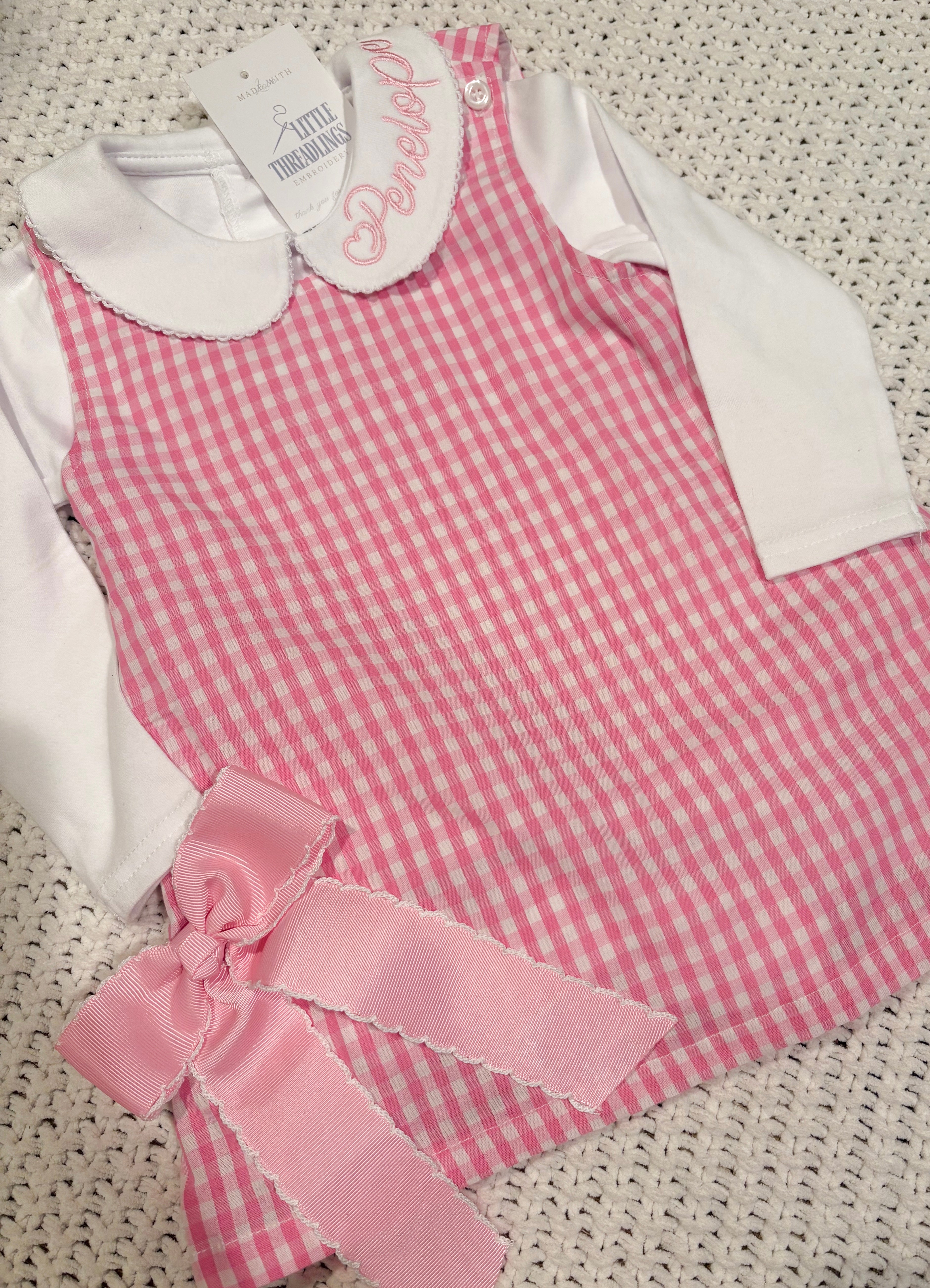 Gingham Dress with Embroidered Collared Undershirt