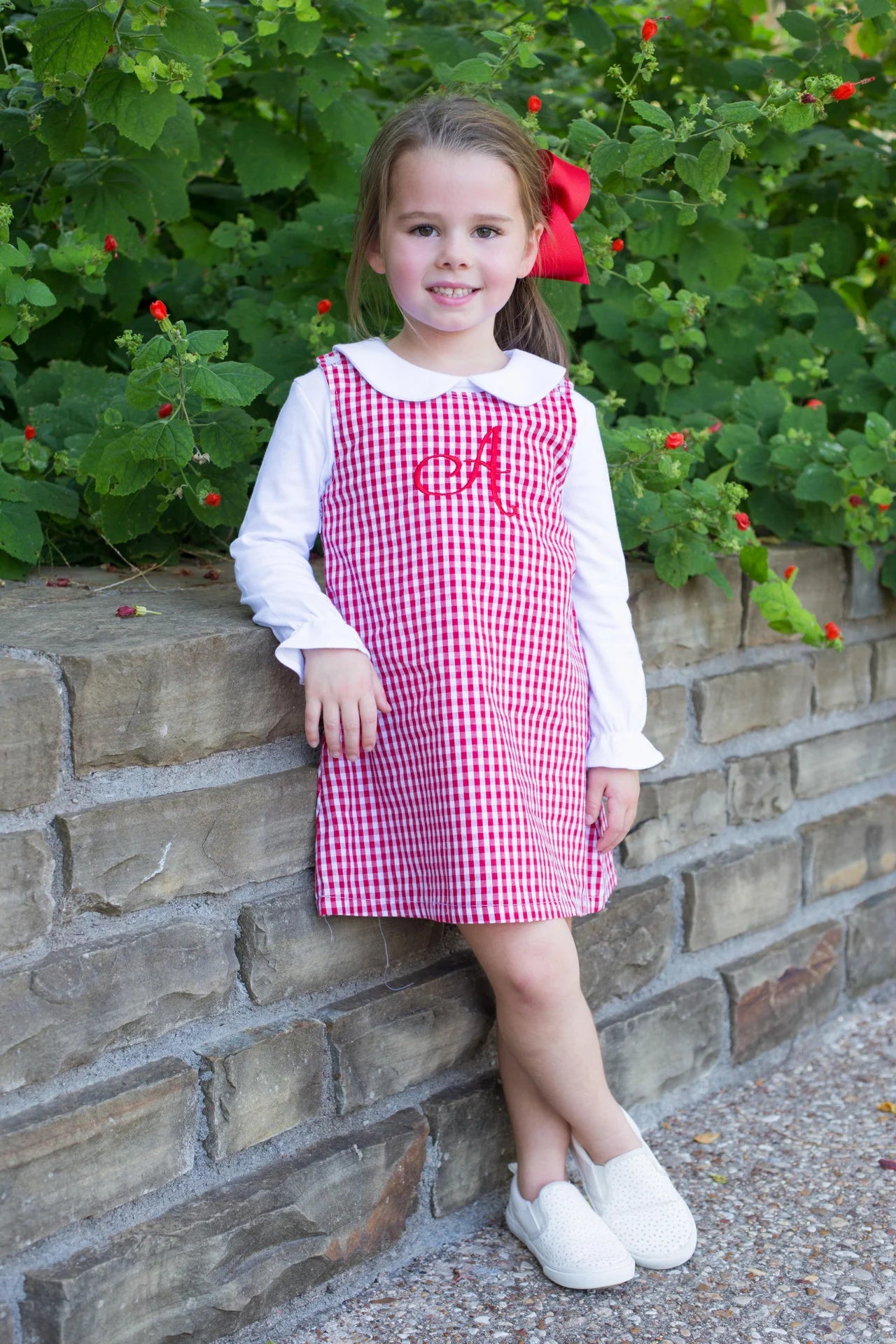 Gingham Dress with Embroidered Collared Undershirt